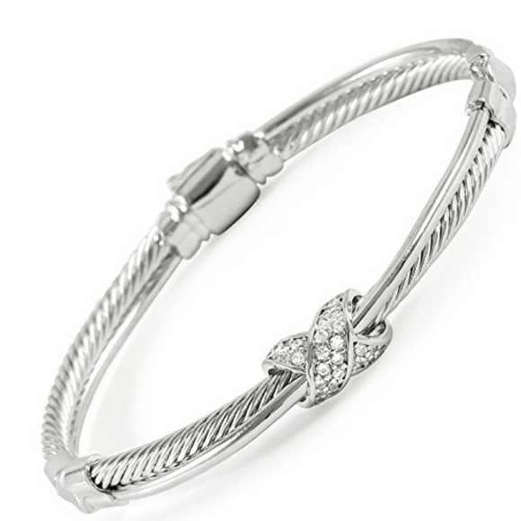 White Cubic Zirconia Classic Cable Bangle - Picture 1 of 10